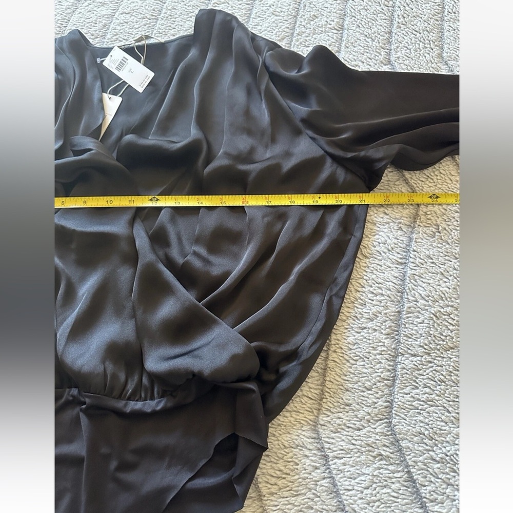 NWT Favorite Daughter Chiffon Bodysuit Black Women’s Size L Long Sleeve Pleated - Picture 12 of 16